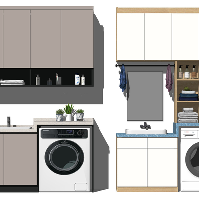  现代阳台洗衣机su模型 