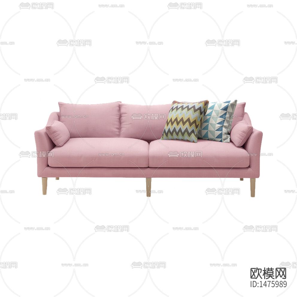 北欧简约创意粉色布艺三人沙发下载（渲染图2）