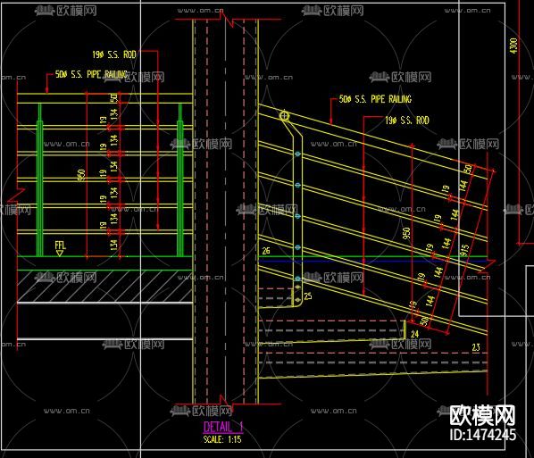 钢结构旋转楼梯cad节点图下载（渲染图2）