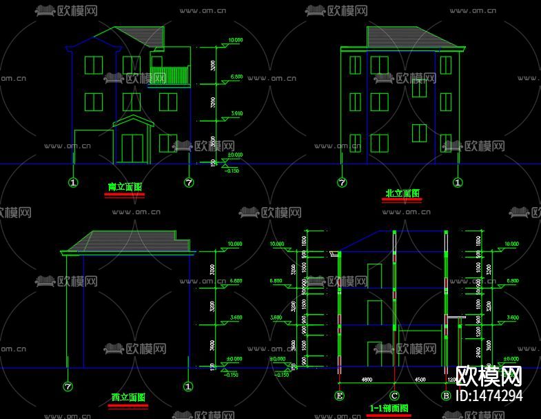 别墅cad施工图下载（渲染图1）