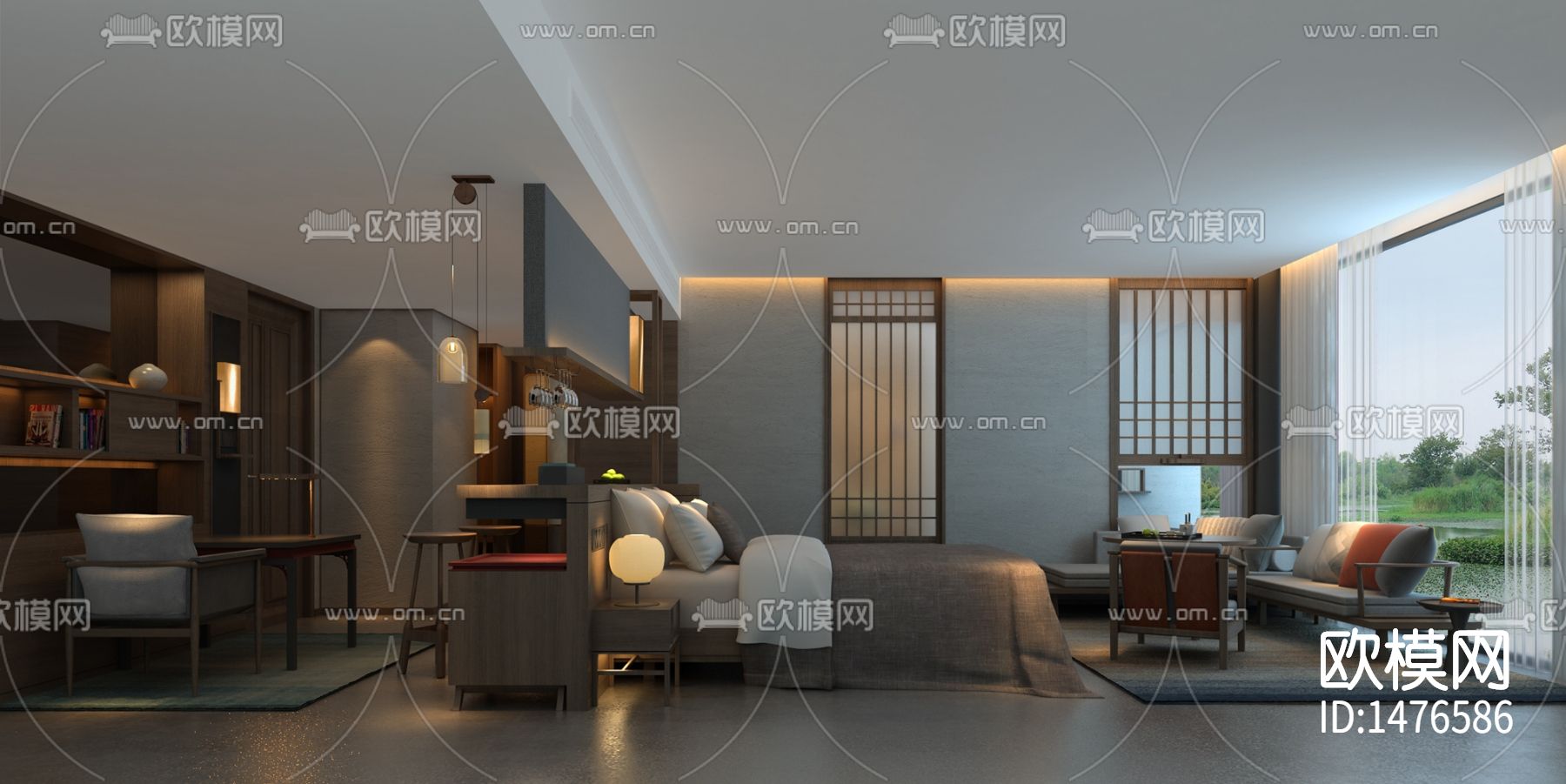 酒店样板房cad施工图下载（渲染图6）