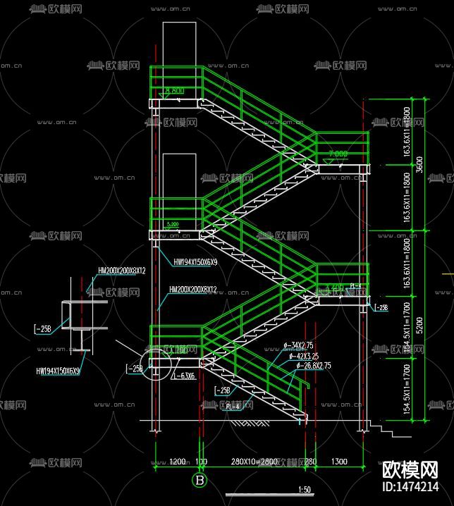 楼梯cad节点图下载（渲染图1）