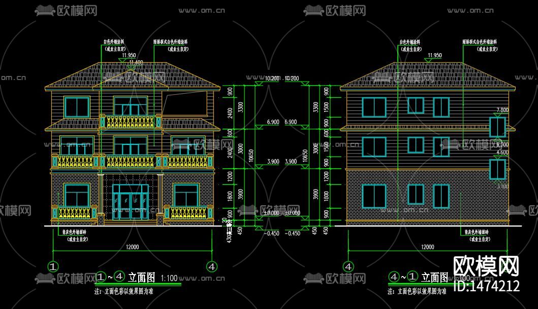 别墅cad节点图下载（渲染图4）