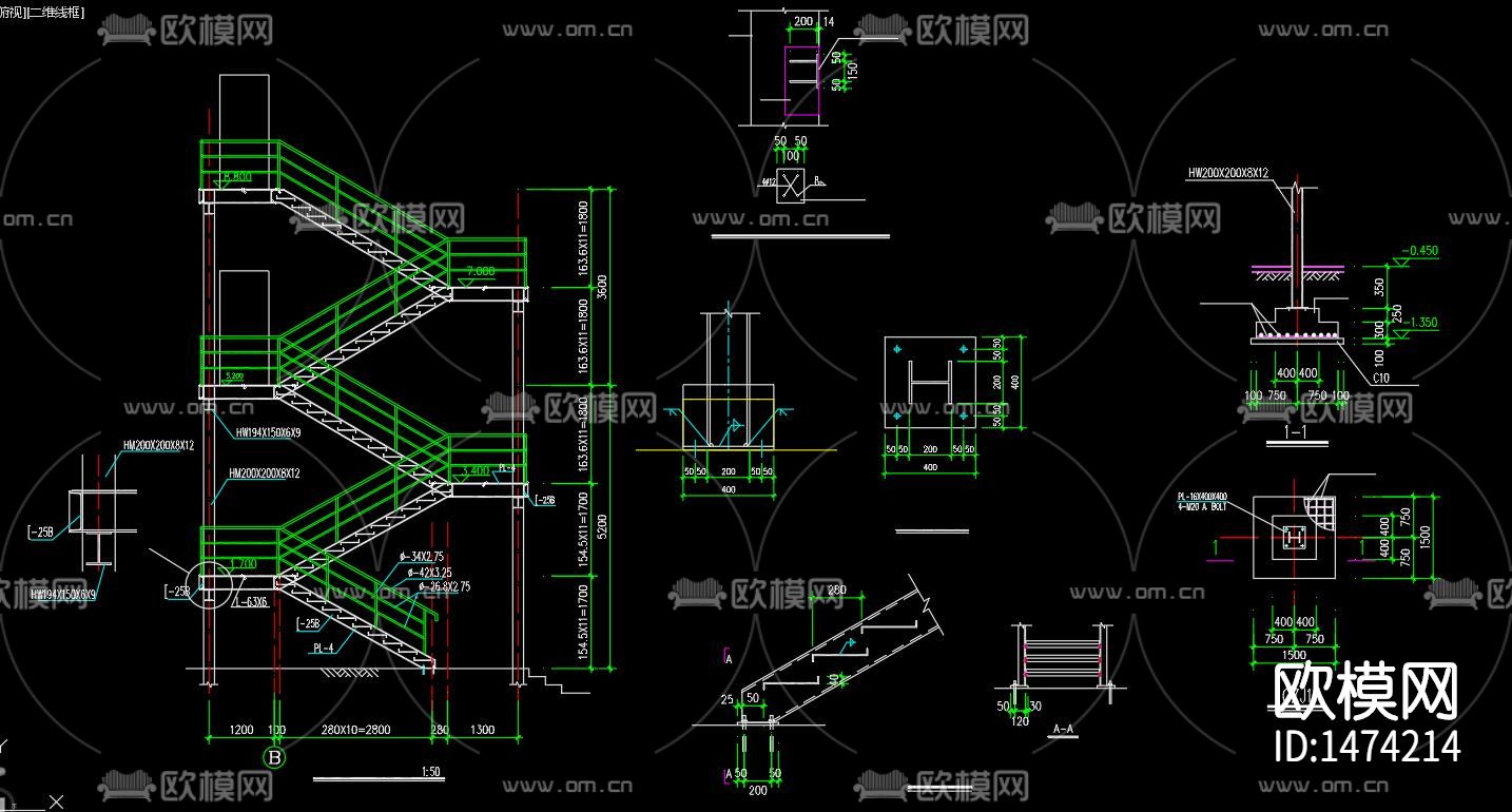 楼梯cad节点图下载（渲染图3）