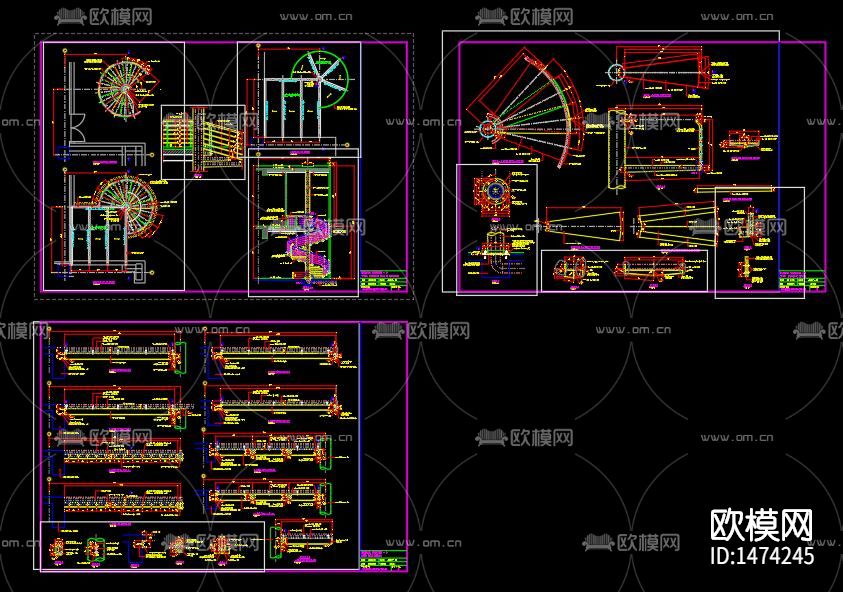 钢结构旋转楼梯cad节点图下载（渲染图9）