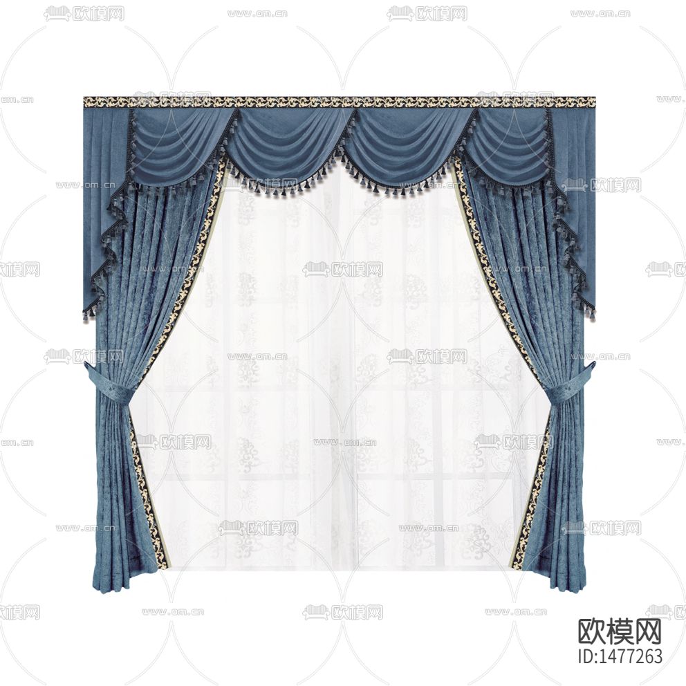 欧式古典创意蓝色布艺遮光窗帘下载