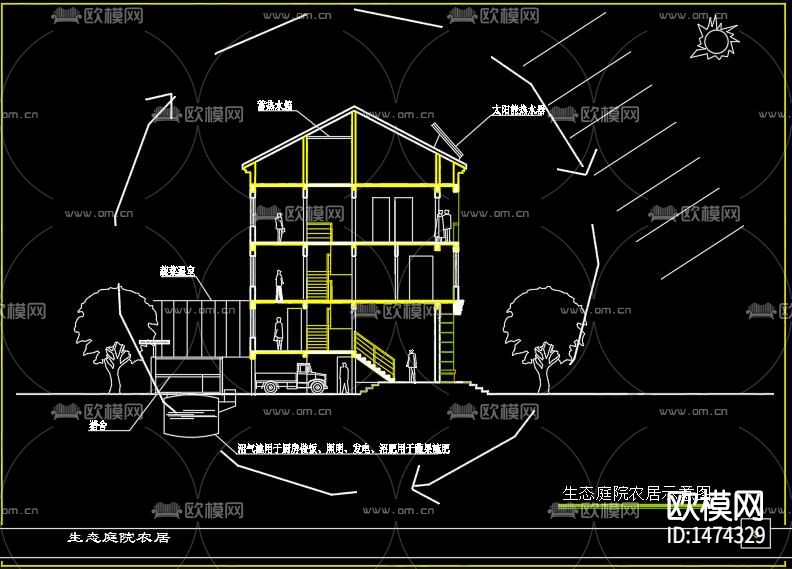 别墅cad施工图下载（渲染图3）