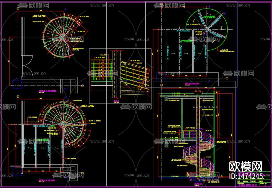 钢结构旋转楼梯cad节点图下载（渲染图6）