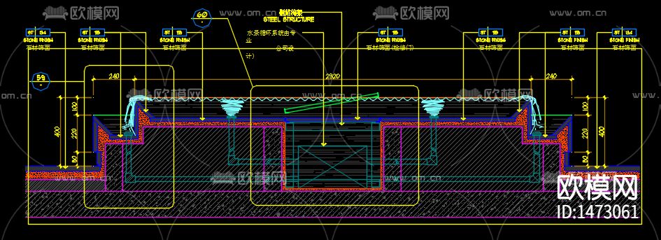 游泳喷池剖面cad节点图下载（渲染图3）