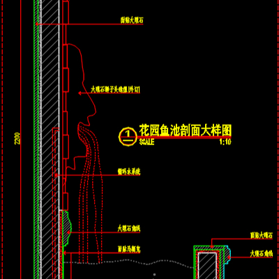  游泳喷池剖面cad节点图 