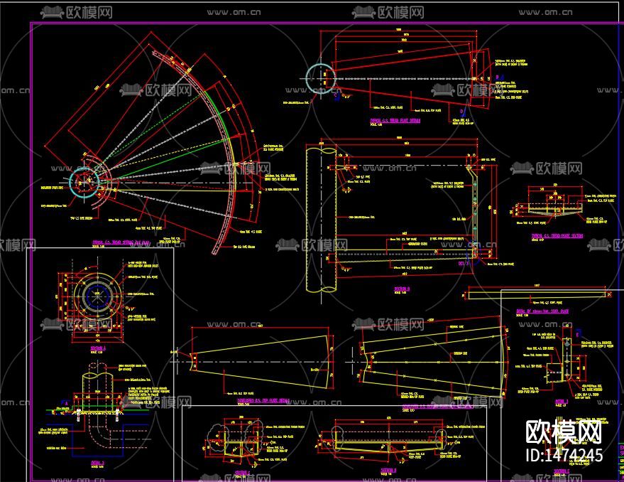 钢结构旋转楼梯cad节点图下载（渲染图8）