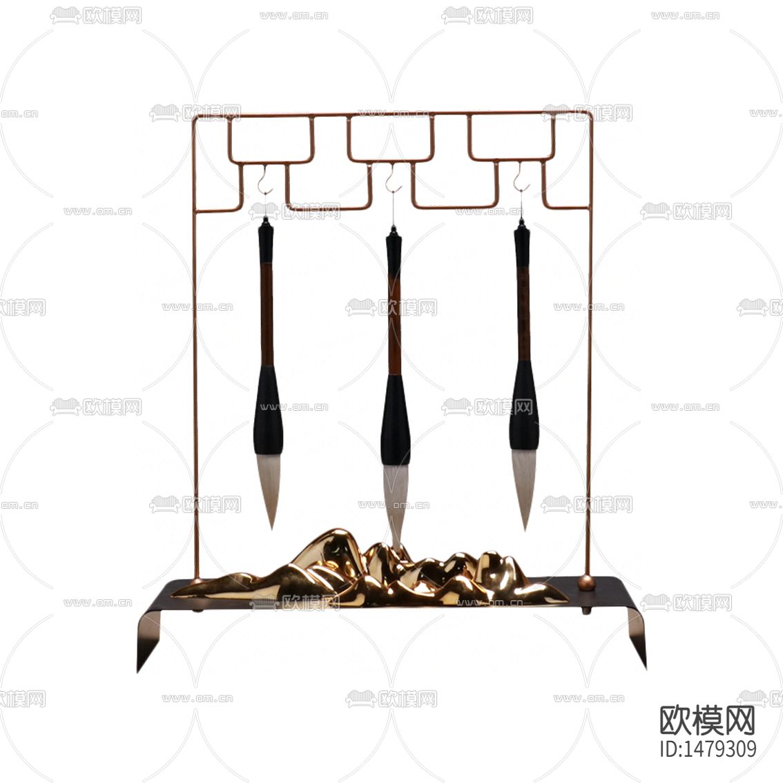 新中式实木金属毛笔架