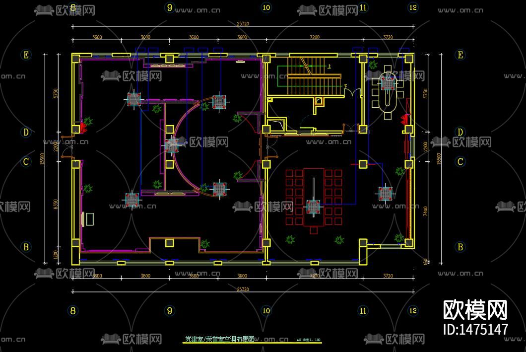党建荣誉室cad施工图下载（渲染图2）