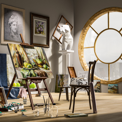  现代画室画板su模型 