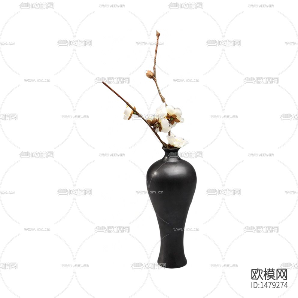 新中式禅意黑色陶瓷花瓶干支花艺下载