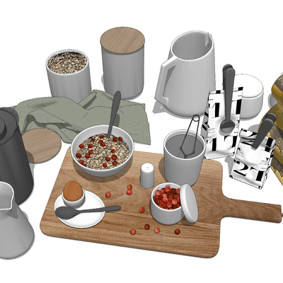  现代厨房用品调味瓶罐食物su模型 