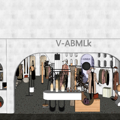  现代服装店su模型 