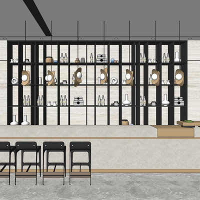  现代售楼处水吧台su模型 