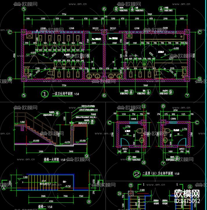 中学看台cad施工图下载（渲染图6）