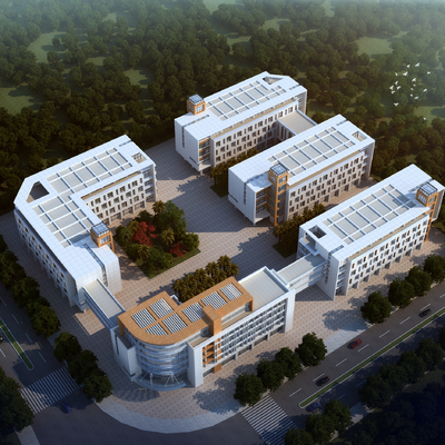  现代办公楼鸟瞰规划su模型 