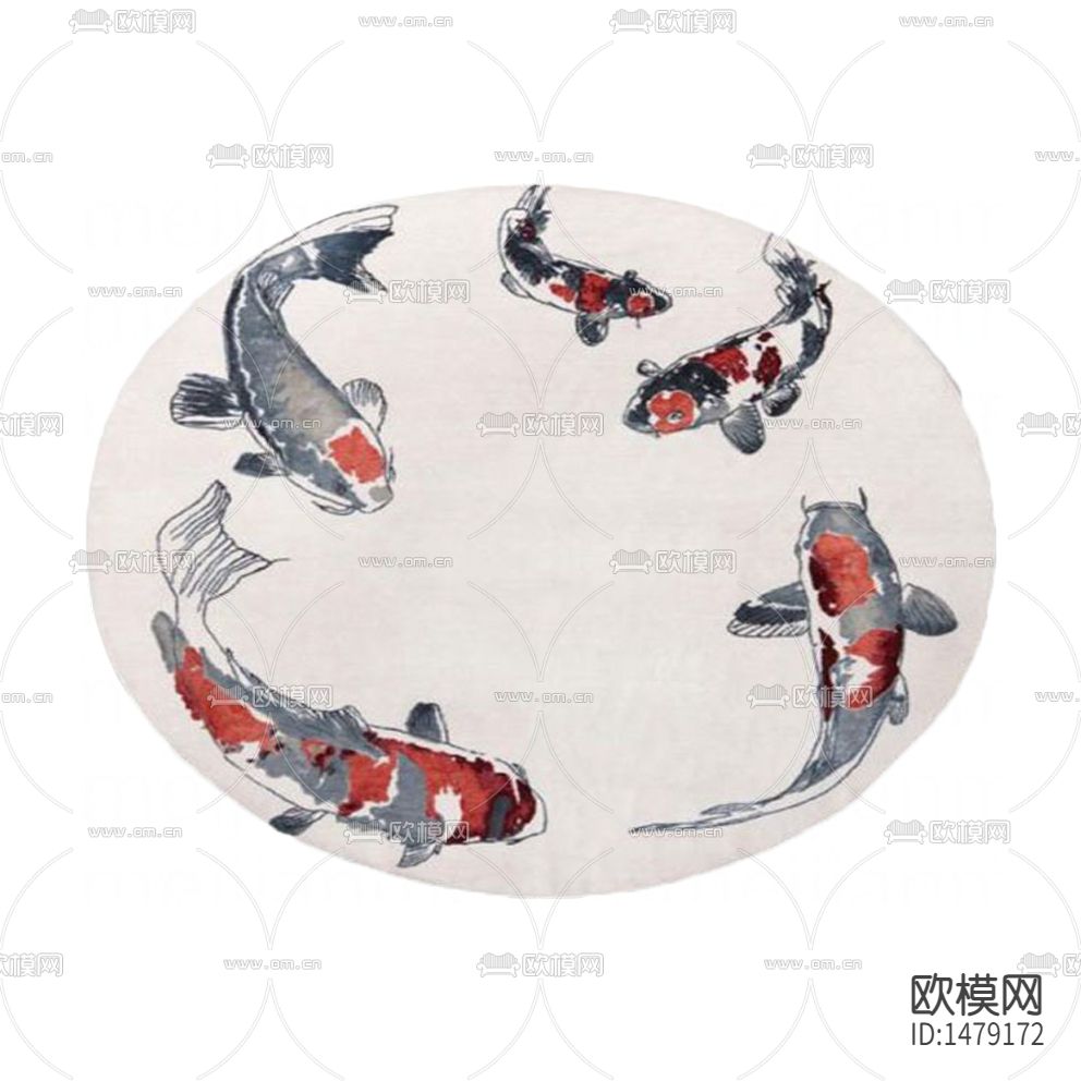 新中式禅意锦鲤彩绣花布艺地毯下载