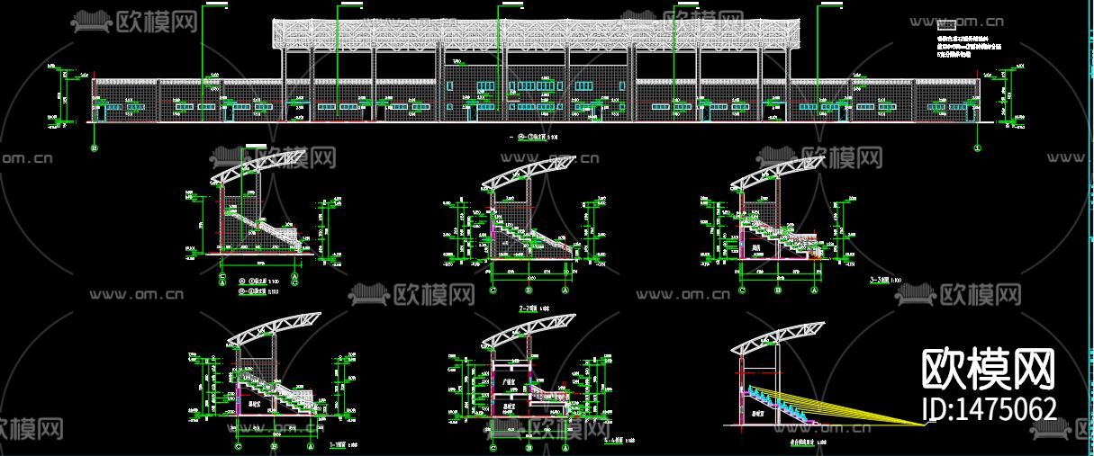 中学看台cad施工图下载（渲染图5）
