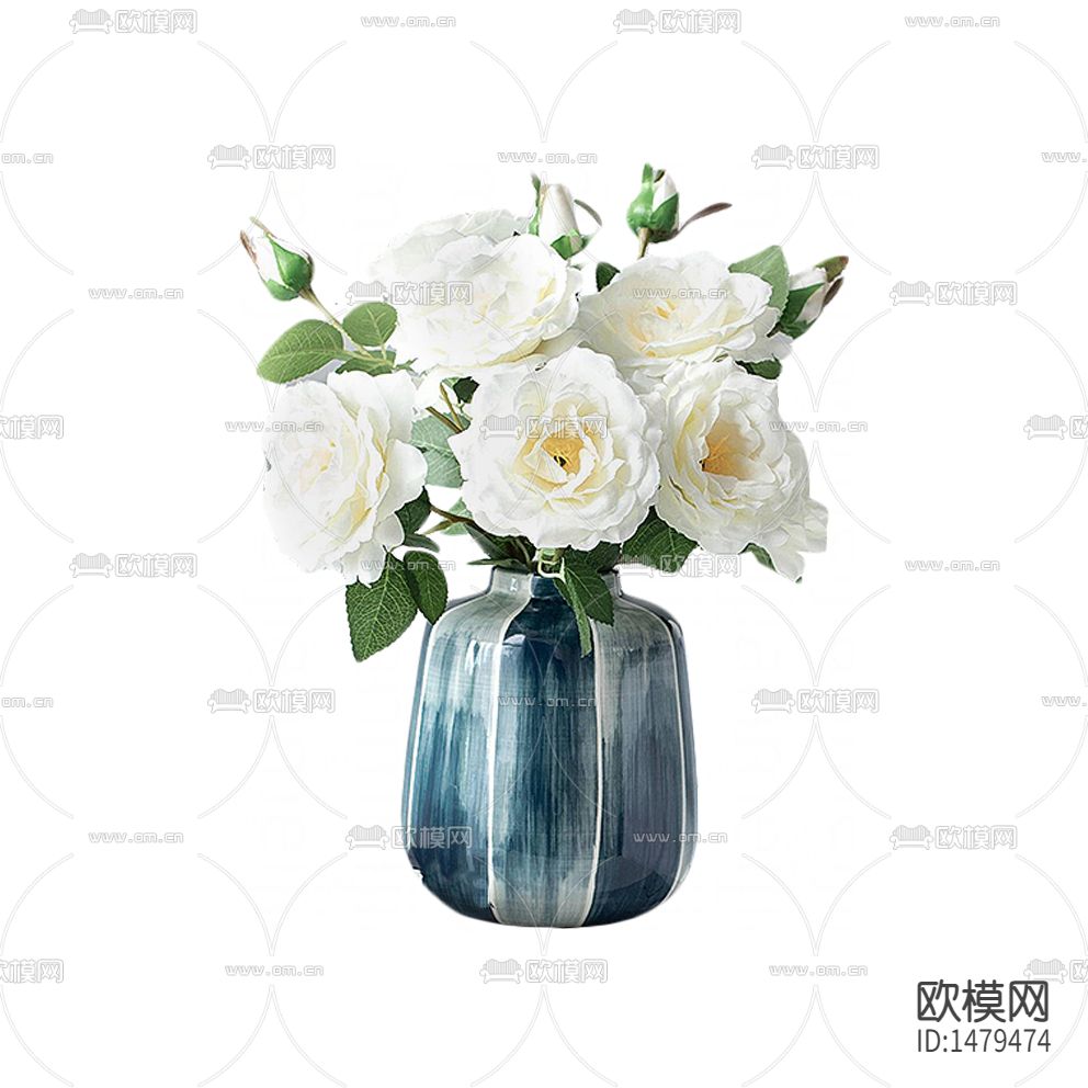 现代简约蓝色玻璃花瓶摆放花艺下载