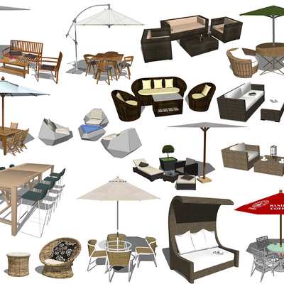  现代户外沙发su模型 