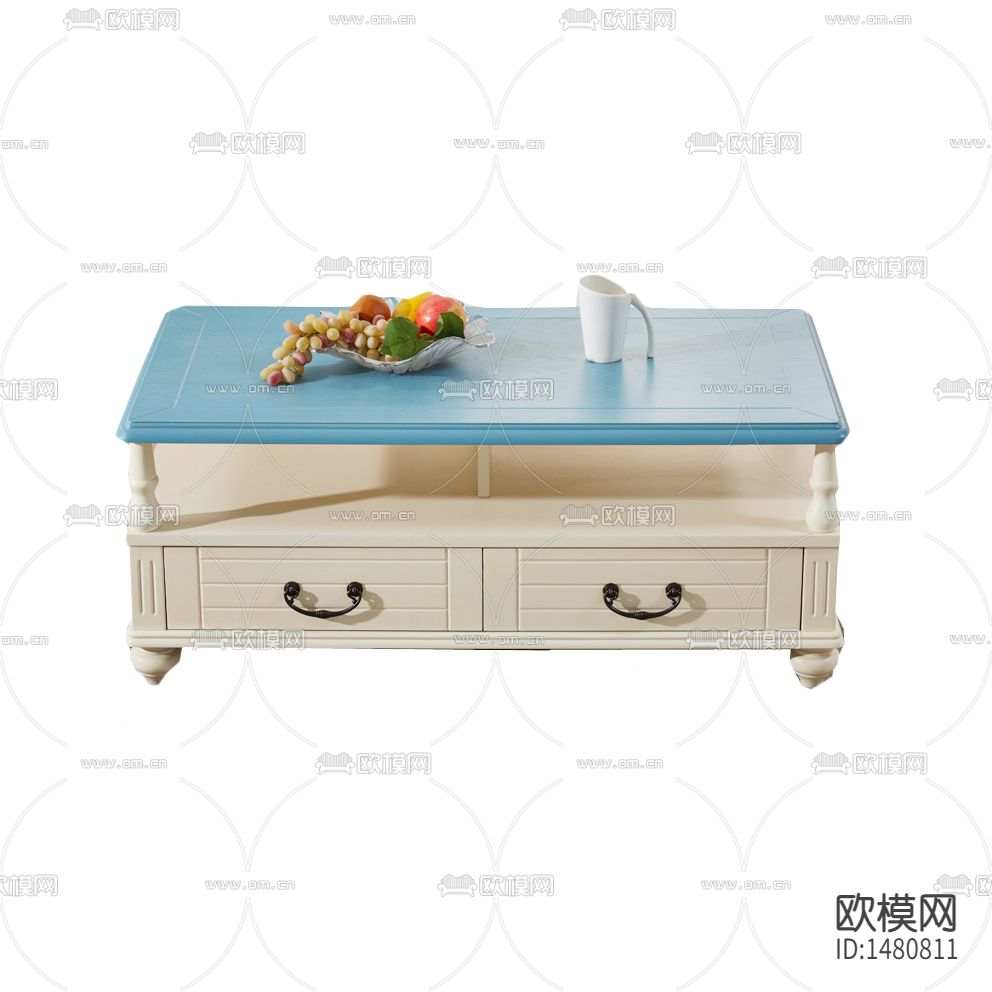 地中海创意蓝白色实木茶几下载