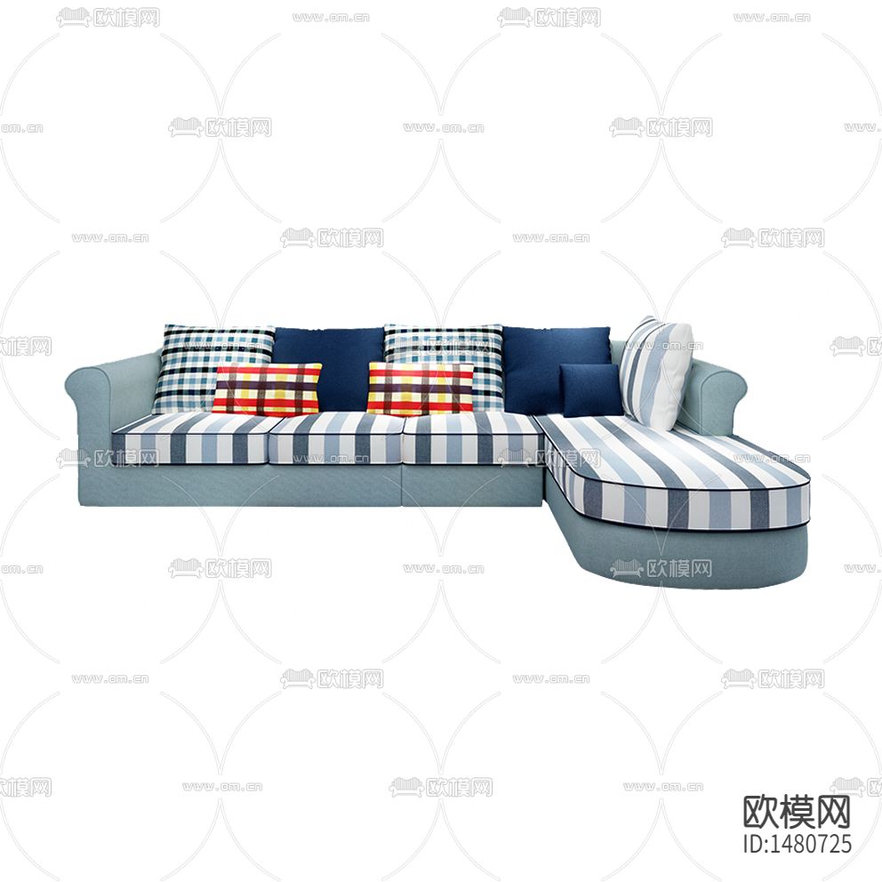 地中海创意蓝白条纹转角布艺多人沙发下载