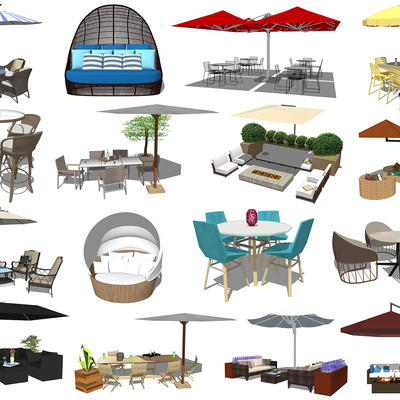  现代户外沙发su模型 