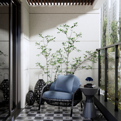  现代阳台su模型 