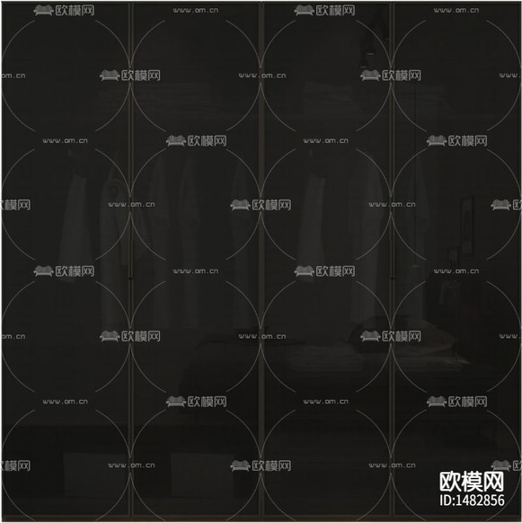 现代轻奢黑色玻璃不锈钢四门衣柜下载
