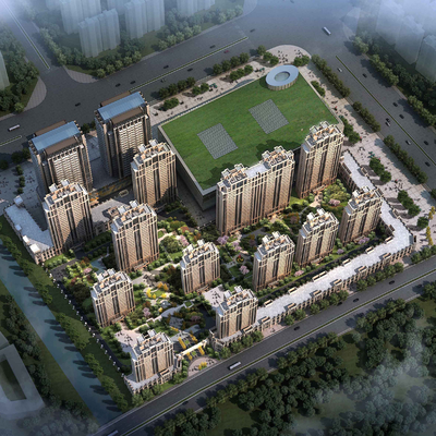 现代住宅小区鸟瞰3d模型