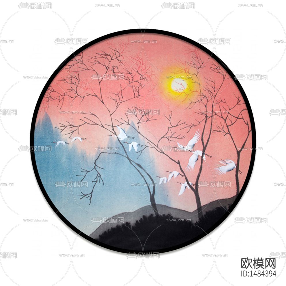 新中式禅意彩色水墨山水画