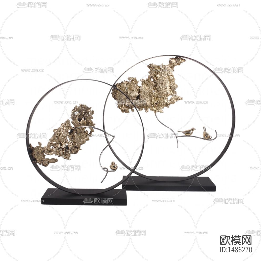 新中式禅意金属树枝小鸟摆件下载