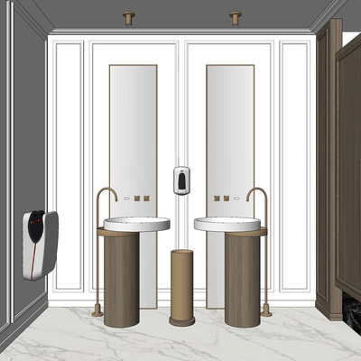  现代酒店公共卫生间su模型 