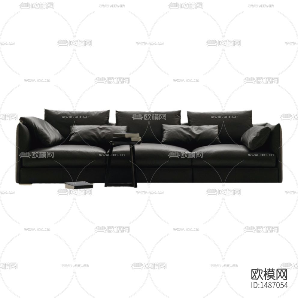 现代简约创意黑色皮革三人沙发下载