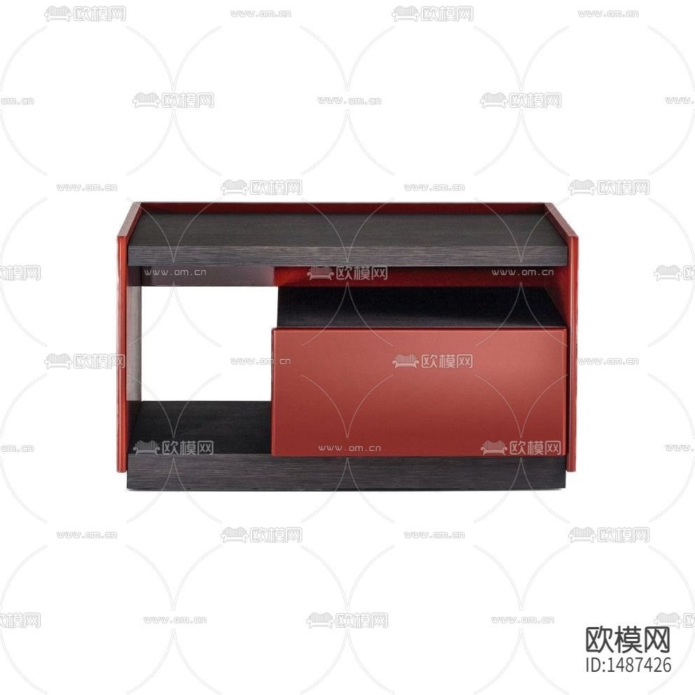 现代轻奢创意红黑色实木床头柜下载