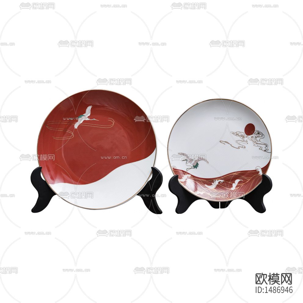 新中式创意彩绘陶瓷盘子摆件下载