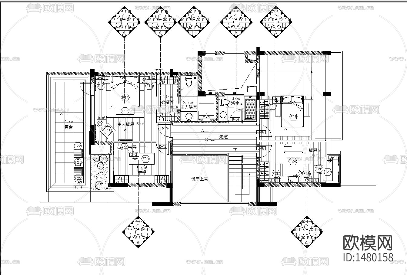 水岸星城D2型别墅样板间cad施工图下载（渲染图5）