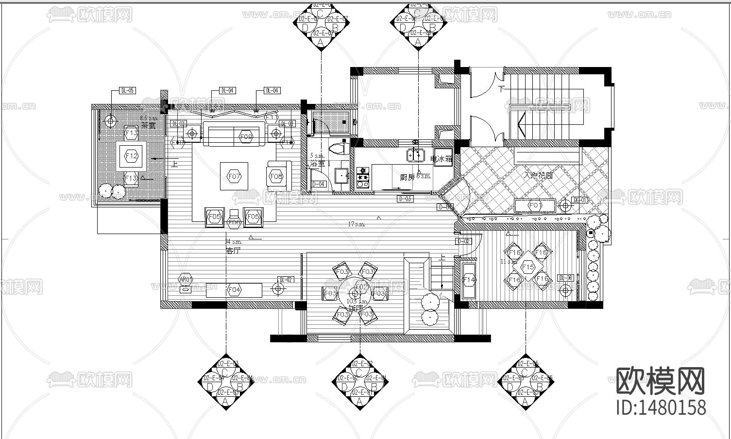 水岸星城D2型别墅样板间cad施工图下载（渲染图6）