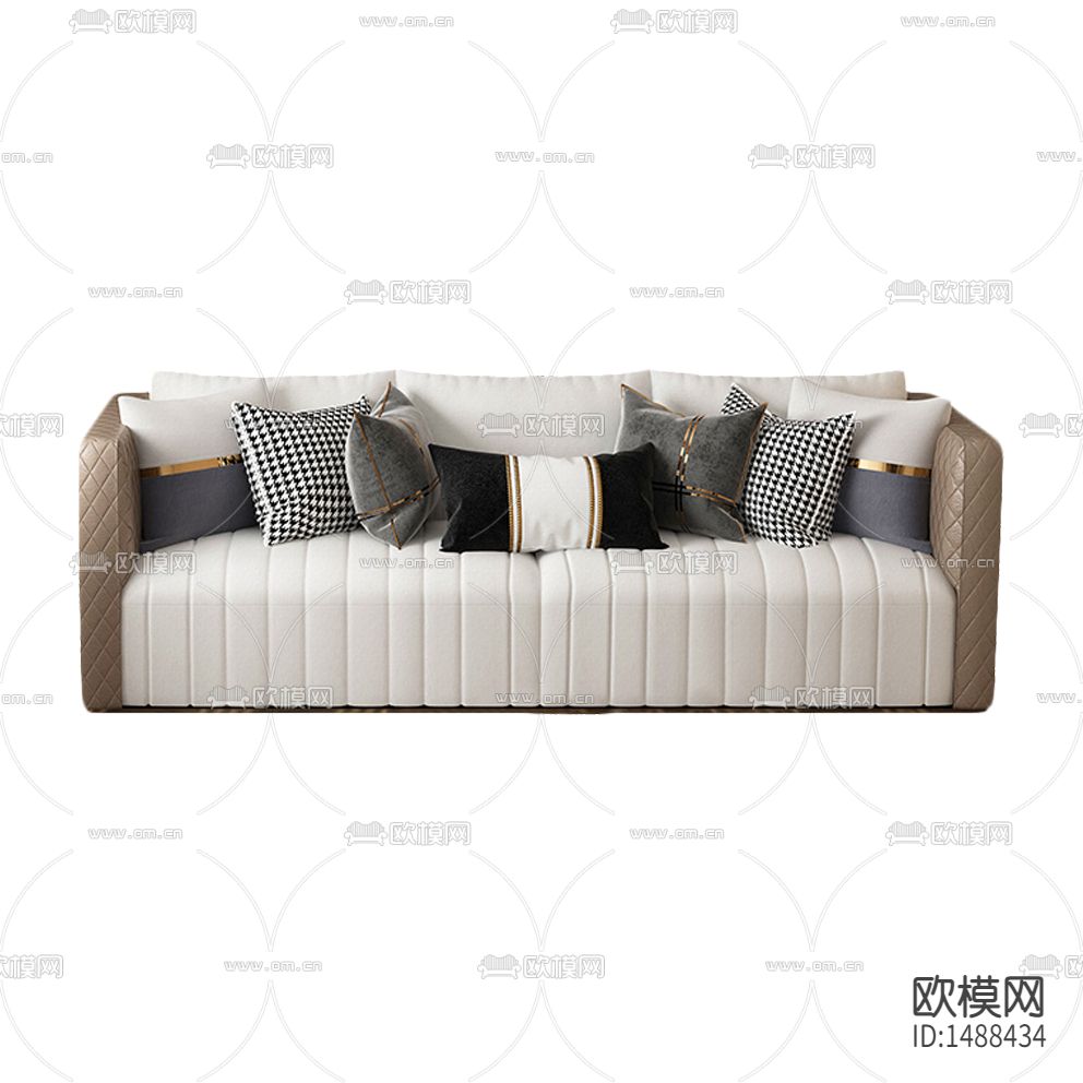 现代轻奢皮革不锈钢多人沙发下载