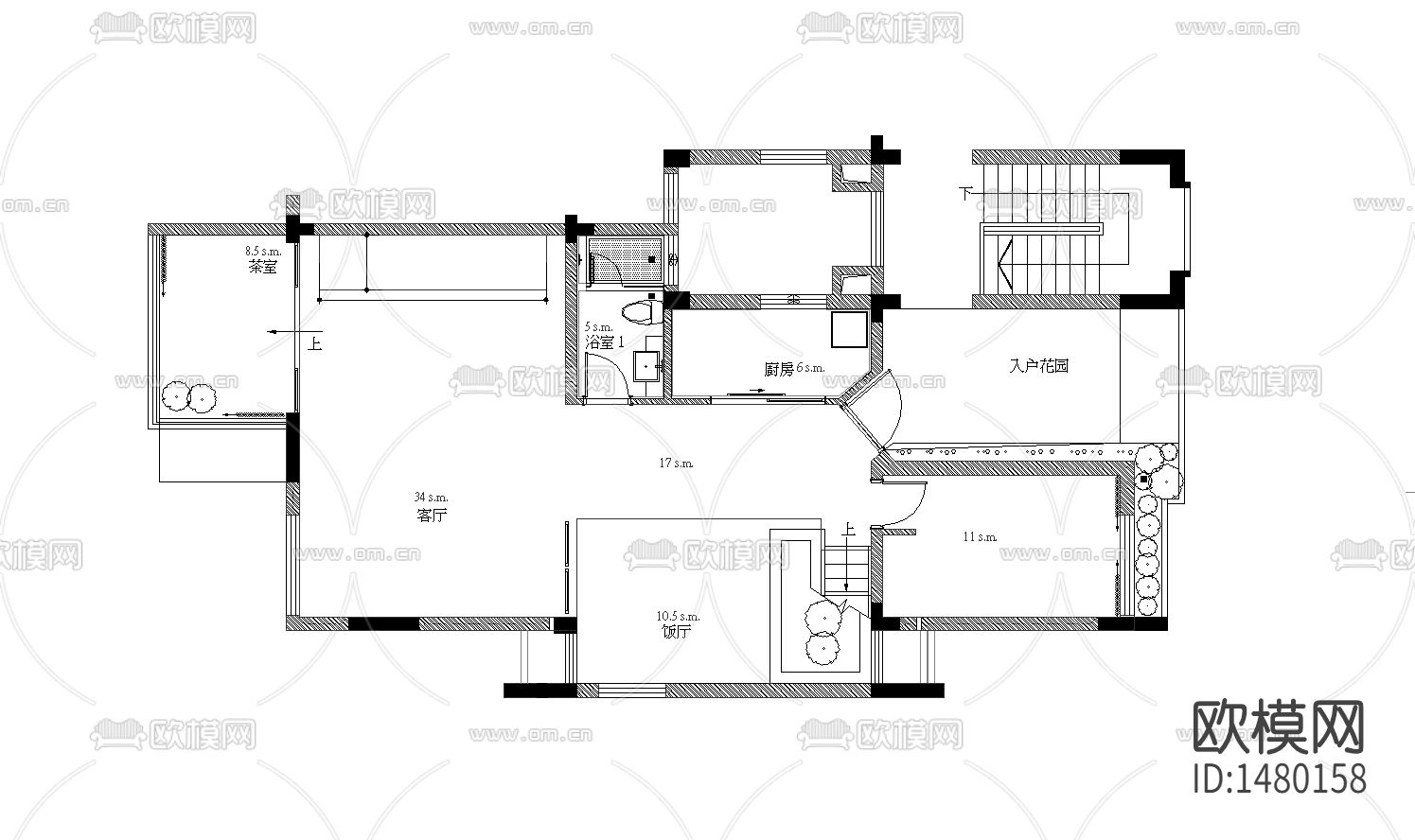 水岸星城D2型别墅样板间cad施工图下载（渲染图3）