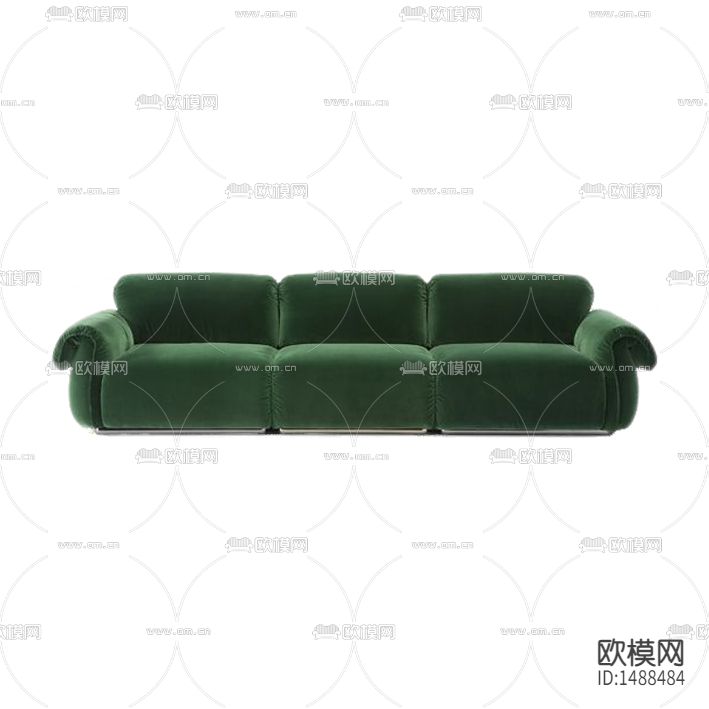 现代简约创意绿色绒布三人沙发