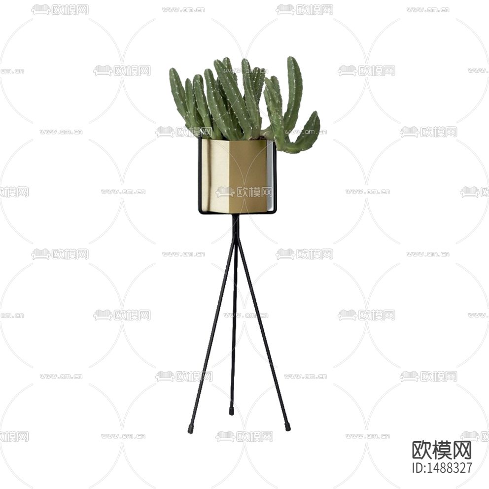现代轻奢黄铜落地花瓶仙人掌绿植