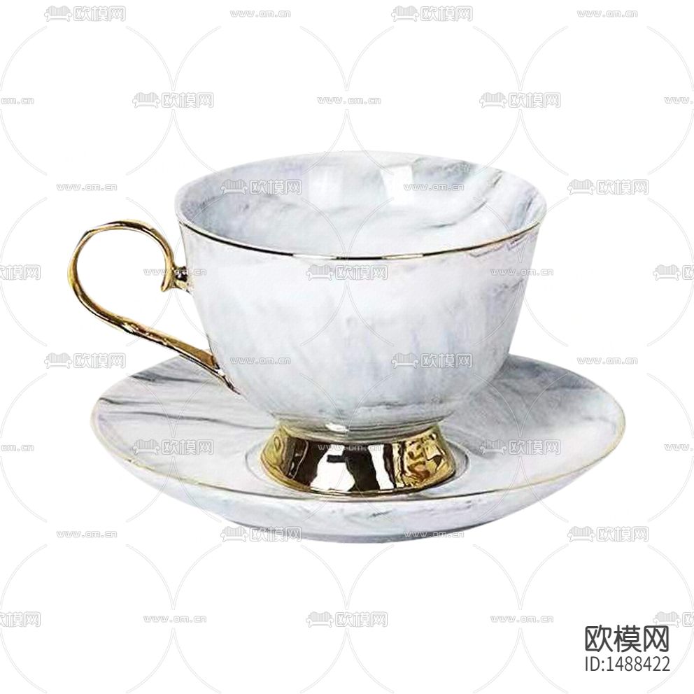北欧简约大理石纹釉面陶瓷描金茶杯下载
