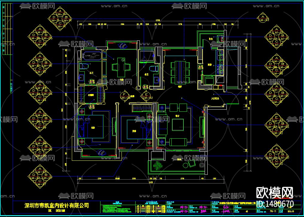 现代样板房cad施工图下载（渲染图1）