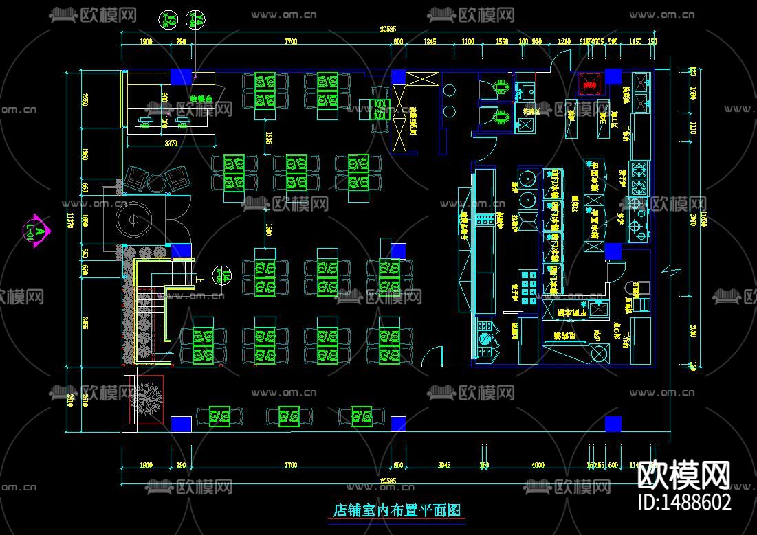新中式饭店cad施工图下载（渲染图3）