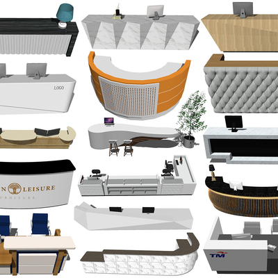  现代前台接待台su模型 